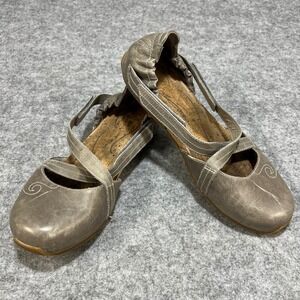 Ahnu Women Gray Leather Crisscross Strap Cork Footbed Ballet Flats Shoes Size 10